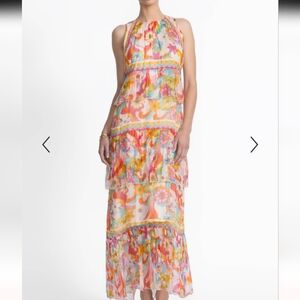 Jade Johnny Was Floral Silk Tiered Maxi Dress Size S